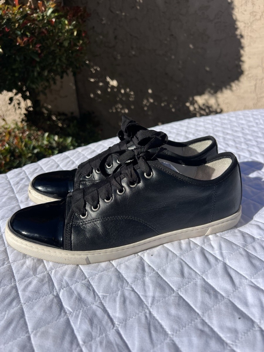 Lanvin Womens Black Leather Patent Cap Toe Low Top Sneakers Size