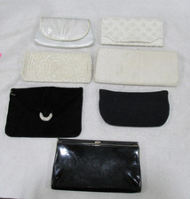 Vtg Purse Lot of 7 Evening Bags, Clutches, Beaded, Patent Black, Satin, Velour