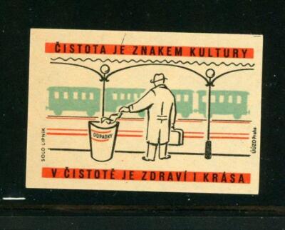 Czech Match Box Label Cistota Je Zhakem Kultury Man Throwing Away Garbage