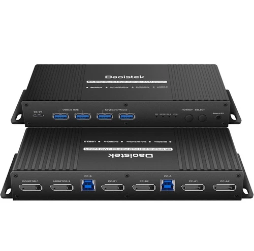 DAOISTEK Displayport Kvm Switch 2 Monitors 1440P 240hz Hotkey Switching (DP2.0)