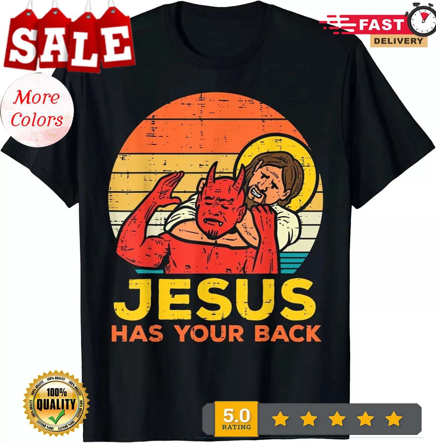 2025 Jesus Has Your Back Jiu Jitsu Retro Christian T-Shirt for Men and Women