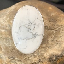 Womens White Howlite Navajo Sterling Silver Ring Size 8 Adjustable 11723