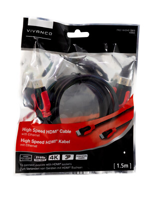 Vivanco High Speed HDMI Kabel 1,5m Ethernet TV LED 4K 3D Full HD 2160p ARC 368