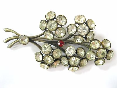 Vintage BROOCH SILVER 875 white stones 8.35g Soviet Russia