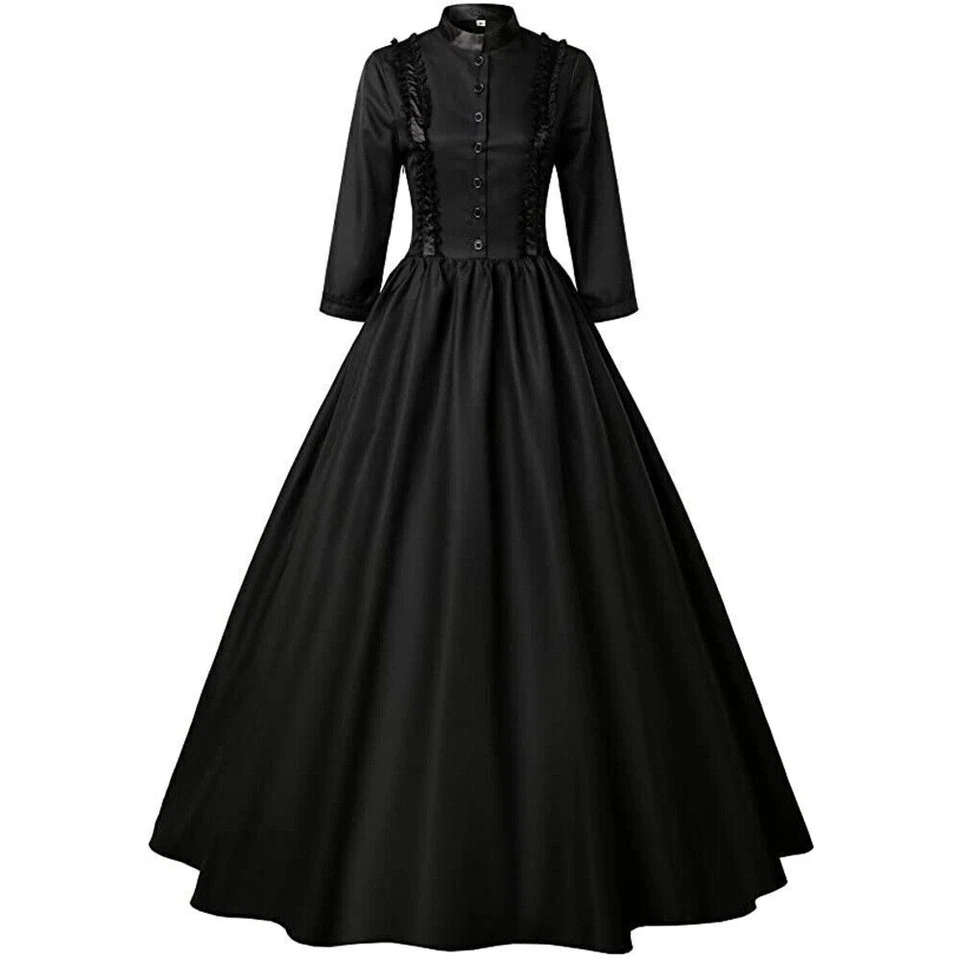 Women Retro Cosplay Stand Collar Dress Ballgown Gothic Dress Xs-4xl sz - Image 2 of 4