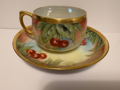 Antique Germany? Hand Painted Cup & Saucer, Cherries, Signed MST - Picture 2 of 9