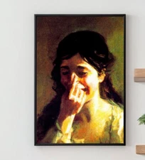 Printable Funny Bathroom Wall Art Midcentury Modern Painting of Woman in Toilet