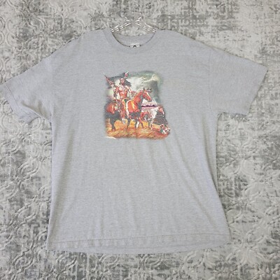 Vintage Native American Shirt Mens Extra Large XL Gray Chief Horse Eagle Plains