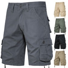 Mens Cotton Chino Twill Knee Length Half Pants Multi Pockets Cargo Combat Shorts