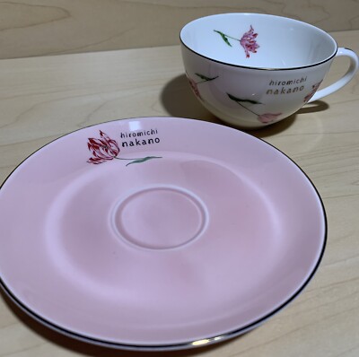 Hiromichi Nakano Sanyo Toki Tea Cup Saucer Set Pink Rose Gardinia