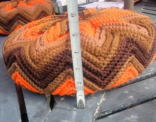 Vintage Orange, Brown & Tan Crochet Star/flower Pattern Decor Pillows- 12 Inches - Picture 7 of 7