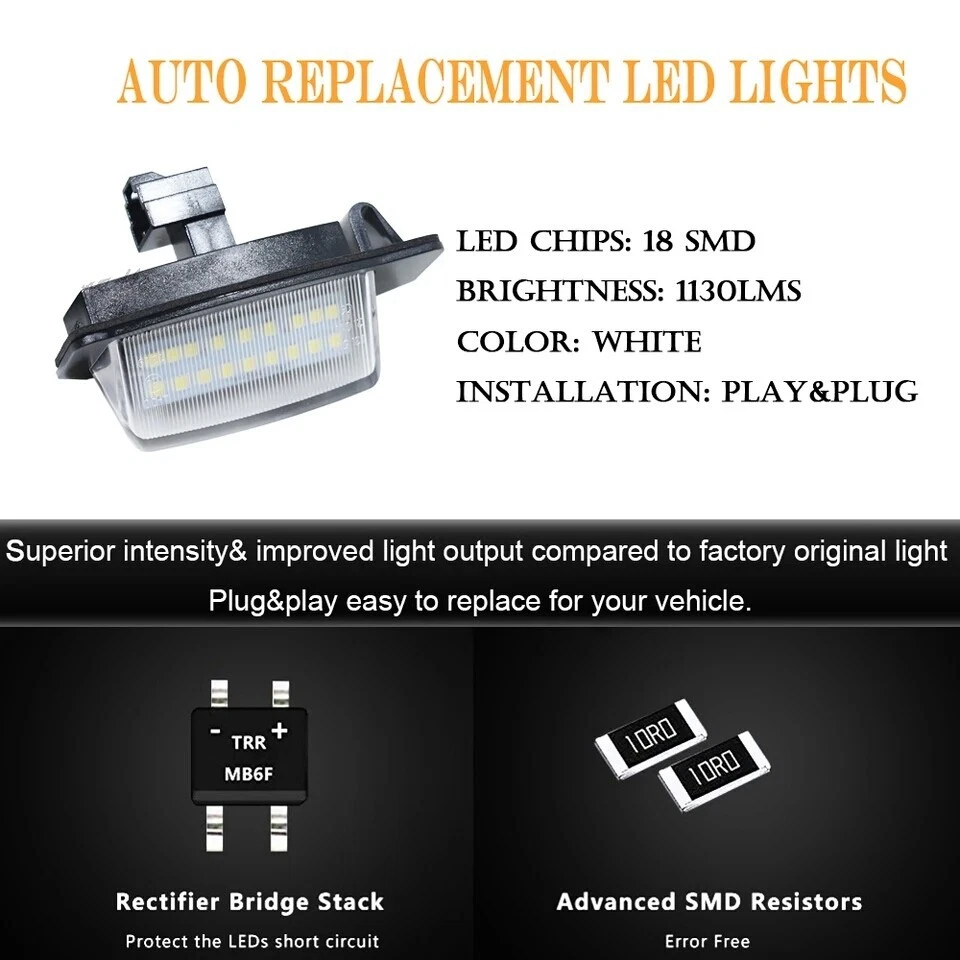 2x LED Number License Plate Light Lamp For Mitsubishi Outlander Lancer Sportback Foto 4 de 4