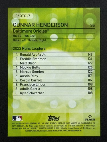 GUNNAR HENDERSON 2024 Topps Archives Own The Game #06OTG-7 Baltimore Orioles - Picture 2 of 2