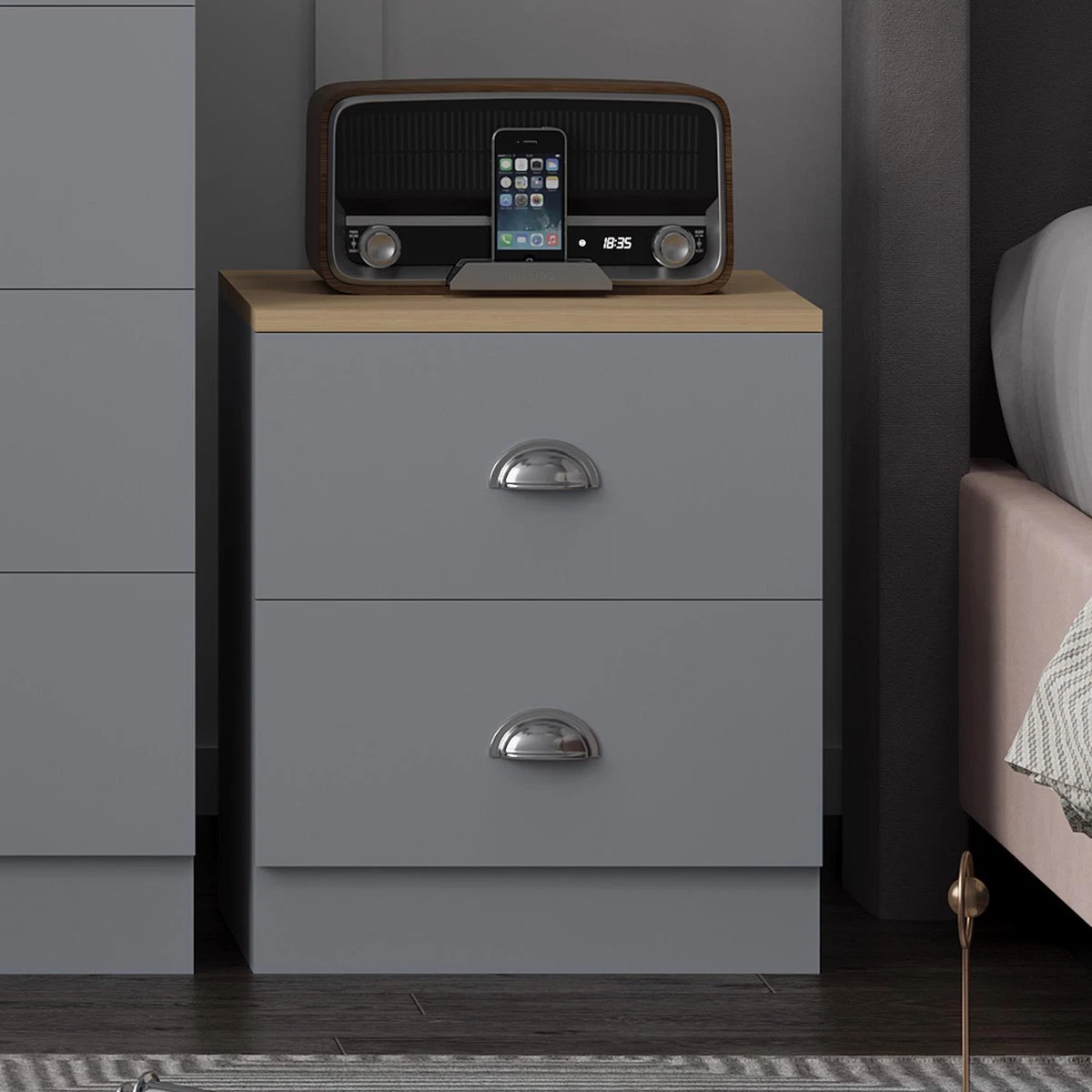 Matt grey 2024 bedside table