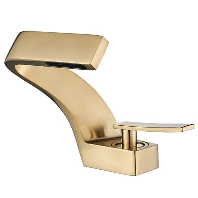 BWE Brushed Gold Waterfall Bathroom Sink Faucet Single Handle Vanity Basin Mixer Tap