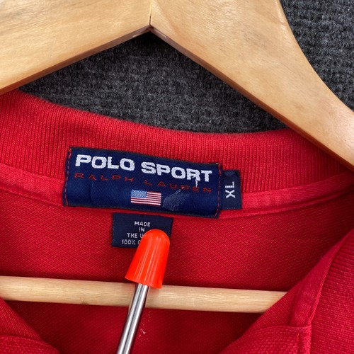 Polo Sport Ralph Lauren Mens XL Short Sleeve Polo Shirt Red USA Logo Casual 90s - Picture 8 of 16