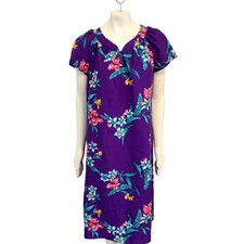 Vintage HILO HATTIES Hawaiian Muumuu House Dress Purple Florals WOMEN'S MEDIUM