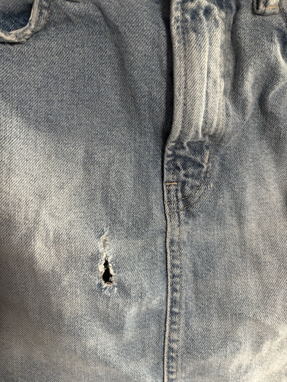 ALLSAINTS Blue Denim Distressed Mini Skirt blue white stripe waist Ladies size 8 image 2
