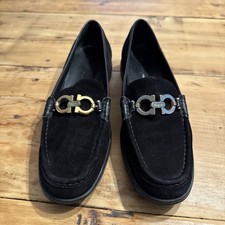 Salvatore Ferragamo Women's Black Calf Suede Diletta Loafers Size 8 B