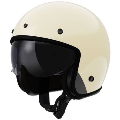 Vintage Cafe Race LS2 HELMETS BOB II Visor-Front CREAM Gloss JET Helmet Size S