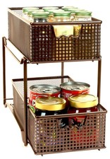 2 Tier Bathroom Storage Organizer with Pull-Out Drawer, Bronze