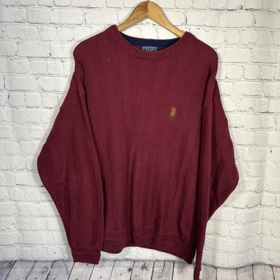 Chaps Ralph Lauren Men's Burgundy  XL Crest  Cotton Cable Knit Pullover Sweater
