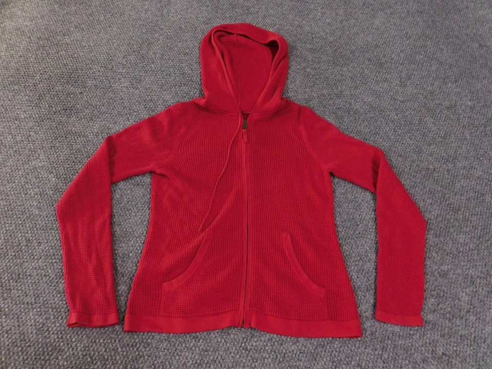 Ann Taylor Loft 连帽衫女式小号全拉链华夫格针织夹克休闲套衫 — 第 2/4 张图片