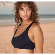 Andie Swim Size Small The Caledonia Bikini Top Black Cross Back Modest Sport