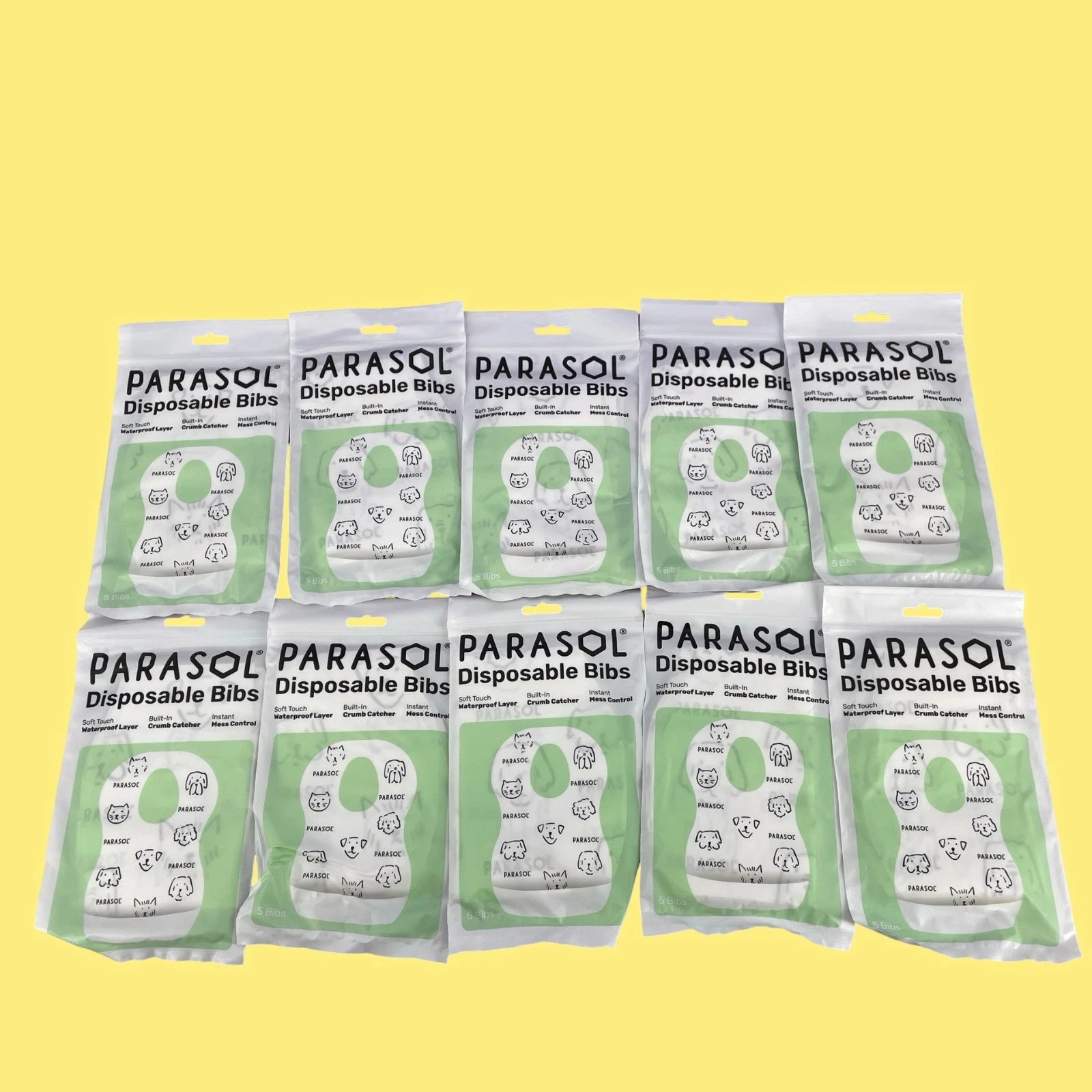 10-pack Parasol 5ct Disposable Bibs - White - BIB-5PCS #5697 z32b2