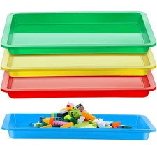 4 Pack Plastic Art Trays 13.4 x 10 Inch 4 Colors Stackable Activity Crafts Cl...