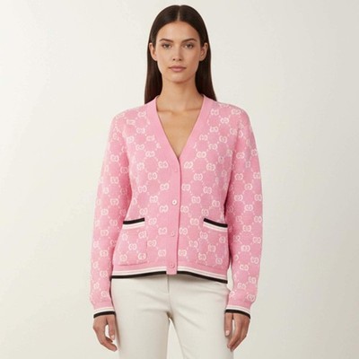 Gucci Pink GG Print Jacquard Knit Cardigan M | eBay