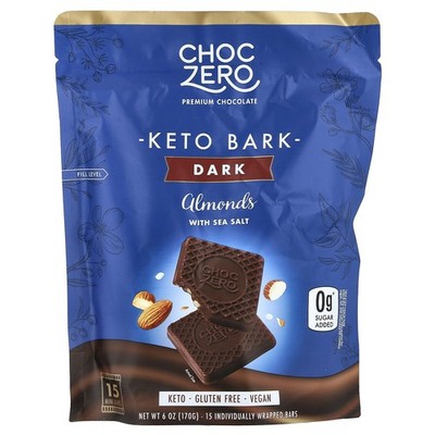 Keto Bark, Dark Chocolate, Almond With Sea Salt, 15 Mini Bars, 6 oz (170 g)