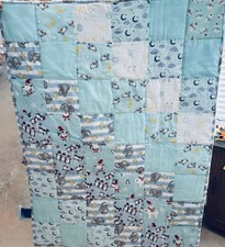 Handmade baby Patchwork Cotton Crib Quilt Animals Moon  Stars Christmas Blue