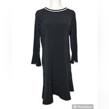 Michael Kors Black and White Polka Dot Dress with Flare Bell Sleeves Size Medium