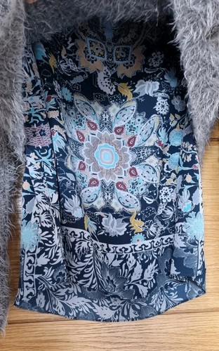 Lovely 2in1 NEXT Fluffy Grey Cropped Jumper With Blue Printed Blouse Top Size 12 - Picture 4 of 6