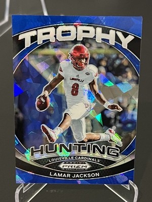 Lamar Jackson 2024 Panini Prizm Draft Picks Trophy Hunting Blue Ice /99 #TH-LJN