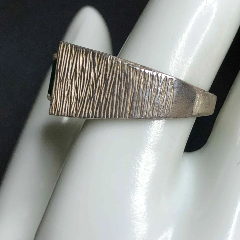 6297 复古纯银 925 男式天然翡翠 1.4 克拉表带 9.6 克戒指 尺寸 10 — 第 2/3 张图片