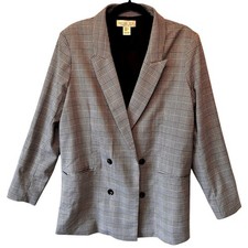 Rachel Zoe Blazer Women XL Grey Plaid Double Breasted Officecore Professional