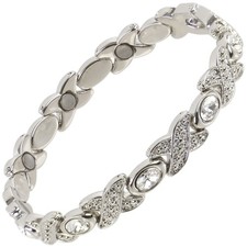 Ladies Sisto-X Magnetic Therapy Bracelet Silver Colour Clear Faux Gems Gift B...