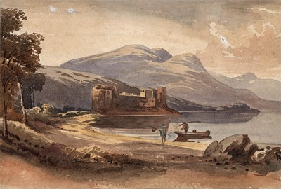 Kontinentale Bergseenlandschaft - Aquarell Gemälde - 19. Jahrhundert