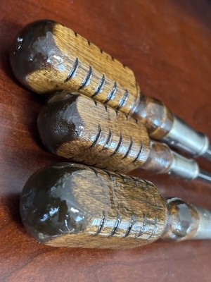 Lot of 3--MAC Tools--Vintage Wood Handle Flat End Screwdrivers-9in to 13in long