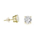 Zirconia Cz Solitaire Basket Stud Earrings 14k Solid Yellow Gold and Round Cubic