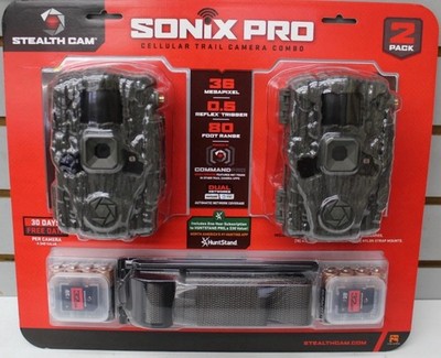 Trail Camera Stealth 2 Pk Sonix Pro 36 MP Cellular Dual Sim 80 ft. Range 32GB SD