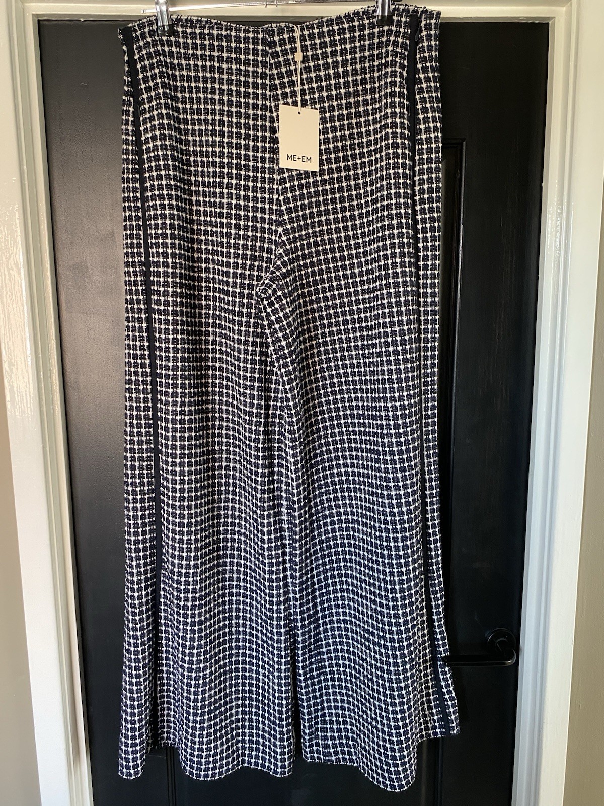 ME+EM Textured Tweed Jersey Wide Leg Trousers Navy Multi Check UK 16 NWT Rrp£175