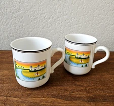 SET OF 2 Villeroy & Boch Royale Luxembourg  Naif porcelain landscape rooster cup