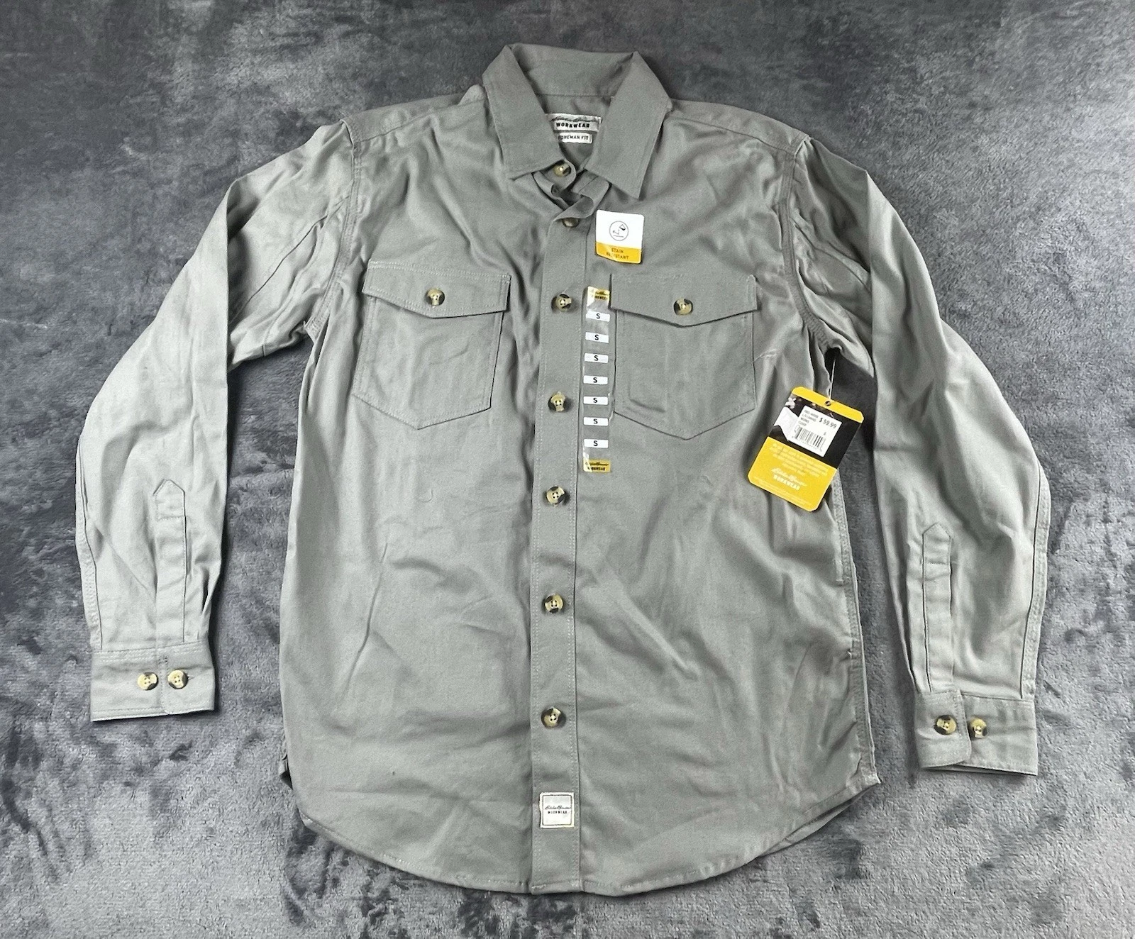 Eddie Bauer Work Shirt Men's Small M Grey Fishing Long Sleeve Button-Up Outdoor