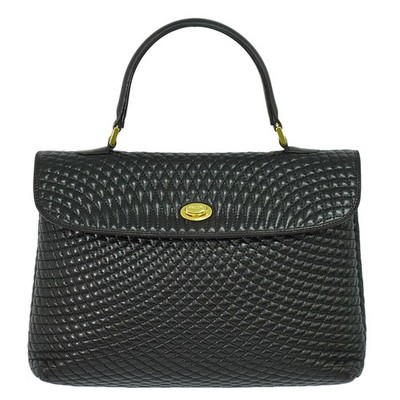 BALLY Leather Top Handle Handbag Black Gold