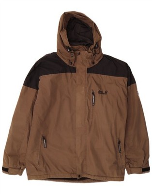 Jack Wolfskin Mens Hooded Windbreaker Jacket UK 38 Medium Brown Colourblock DS13