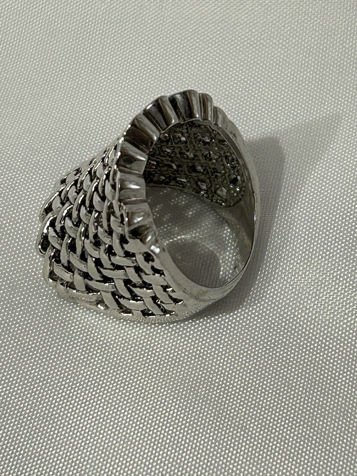 Large Silver Tone Statement Mesh Ring - image 4