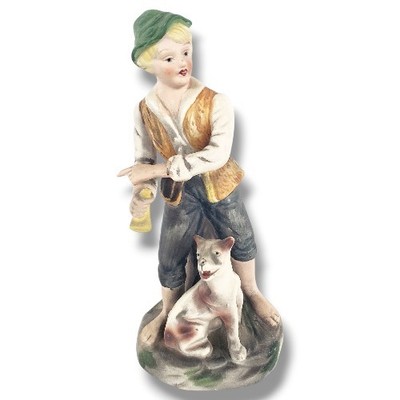 Homco Irish Sheep Herder St Patrick's Bisque Figurine 8'' Home Interior Boy & Dog